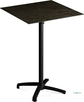 Feros 111031677 X Cross - Bartafel onderstel zwart + Midnight Marble HPL Tafelblad 70x70 cm