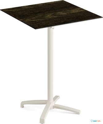 Feros 119091477 X Cross - Bartafel onderstel zand + Riverwashed Wood HPL Tafelblad 70x70 cm