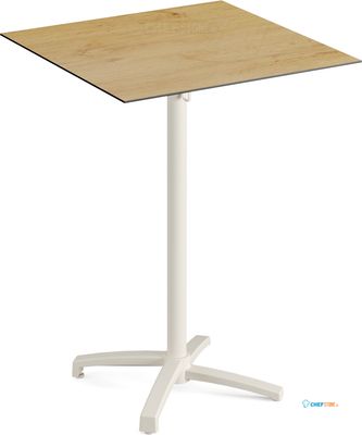 Feros 119091777 X Cross - Bartafel onderstel zand + Teak wood HPL Tafelblad 70x70 cm