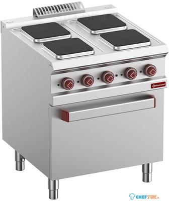 Elektrisch Fornuis 4 Vierkante Platen Op Elektrische Oven GN 2/1 En Gril - Diamond E7/4PQF7-N 1