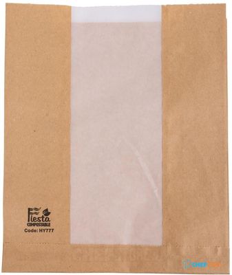 Fiesta Compostable HY777 Fiesta Composteerbare Broodzakken met Glassine Venster 266x215x88mm (Pack 1000)