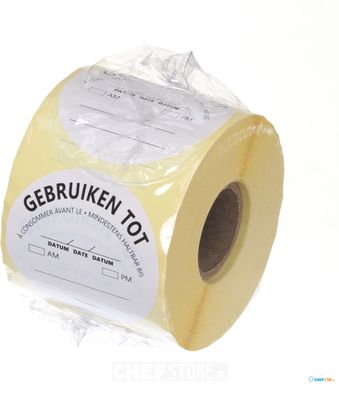 HENDI 850558 Herbruikbare sticker voor voedselveiligheid, “GEBRUIK VÓÓR”, , Wit, 500 st., ⌀50mm