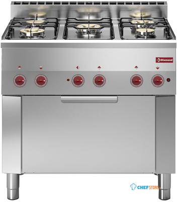 Gasfornuis 5 Branders En Elektrische Convectie-Oven GN 1/1 - Diamond G60/5BFEV9-N 1