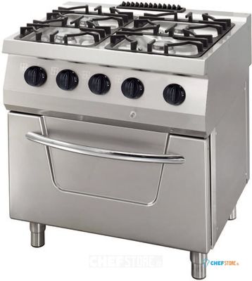 09396105 Heavy Duty Fornuis - 4 Pitten - Dubbel - 70 cm Diep - 30 kW - Gas incl. Elektrische Oven