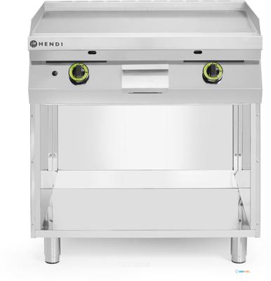 HENDI 220207 Gladde gasgrillplaat gemonteerd op een onderkast, gesloten aan drie zijden, , Kitchen Line, 10kW, 800x700x(H)900mm