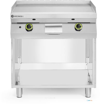 HENDI 220207 Gladde gasgrillplaat gemonteerd op een onderkast, gesloten aan drie zijden, , Kitchen Line, 10kW, 800x700x(H)900mm