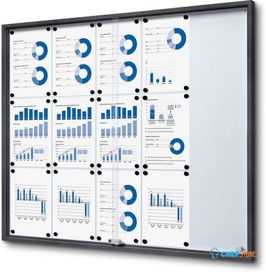 Syna Vergrendelbaar Notitiebord met Schuifdeuren Slim 15 X A4 Antraciet - SCSLG15XA4C7016JS