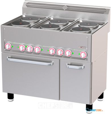 Diverso By Diamond Fornuis met 6 Elektrische Kookplaten op Conventieoven GN 1/1 en Neutrale Kast - WR-E6CF-23 1