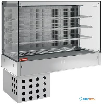 Muurmodel met Kuip En "vierkante" Open Uitstalvitrine 3 Niveau's (met Gordijn), Gekoeld, Geforceerd, 3x GN1/1 - Diamond DPA/CCVA312-R2 1