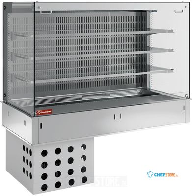 Muurmodel met Kuip En "vierkante" Open Uitstalvitrine 3 Niveau's (met Gordijn), Gekoeld, Geforceerd, 5x GN1/1 - Diamond DPA/CCVA318-R2 1