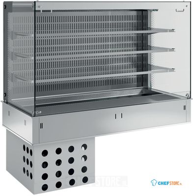 Muurmodel met Topelement En "vierkante" Open Uitstalvitrine 3 Niveau's (met Gordijn), Gekoeld, Geforceerd, 5x GN1/1 - Diamond DPA/CTVA318-R2 1