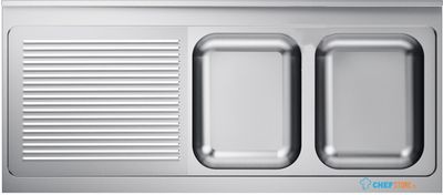 Spoeltafelblad | 2 Rechts | 160 x 70cm | Combisteel | 7013.1165 1