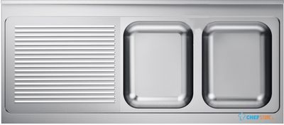 Spoeltafelblad | 2 Rechts | 200 x 60cm | Combisteel | 7013.1405 1