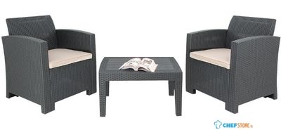 Bolero PP Fauteuil en Tafel Rieten Set Grijs - DR309