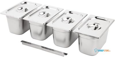Vogue SA247 RVS Gastronorm Bakken Set 4x 1/4 met Deksels