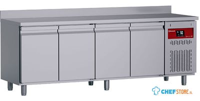 Diamond DT224/P9H-D Geventileerde koelwerkbank met "achterwand", 4 deuren GN 1/1, 550 liter