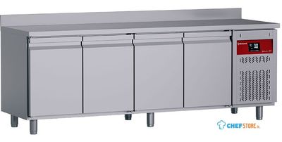 Diamond DT224/P9H-D Geventileerde koelwerkbank met "achterwand", 4 deuren GN 1/1, 550 liter