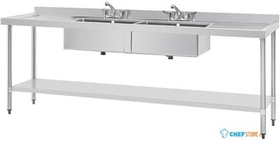 Rvs Spoeltafel | 2 Bakken Midden | 240X60cm | Vogue | U910