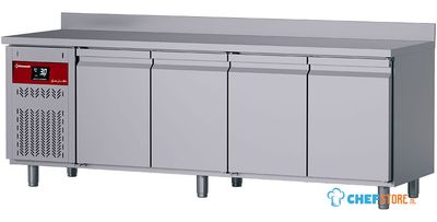 Diamond DT224/P9H-GD Geventileerde koelwerkbank met "achterwand", 4 deuren GN 1/1, 550 Lit. groep aan linkerkant