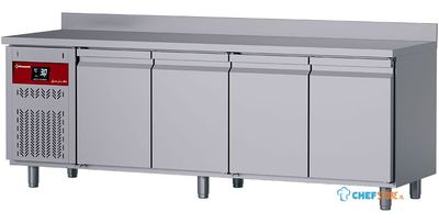 Diamond DT224/P9H-GD Geventileerde koelwerkbank met "achterwand", 4 deuren GN 1/1, 550 Lit. groep aan linkerkant