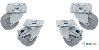 Kit van 4 Zwenkwielen Ø100 voor Kast - 2 met Rem - Diamond RAG4-RE 1