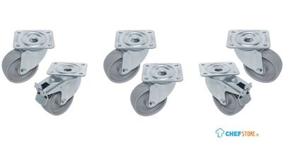 Kit van 6 "verzinkte" Zwenkwielen Voor Tafels, 2 Met Rem, Diamond RTG6-P9 1