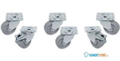 Diamond RTG6-P9H Kit van 6 "verzinkte" zwenkwielen voor tafels, 2 met rem