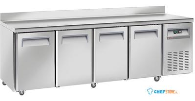 Diverso By Diamond Koelwerkbank, Geventileerd, 4 Deuren GN 1/1, met Achterwand, op Wielen, 2 met Remmen - WR-GTN4-3ND