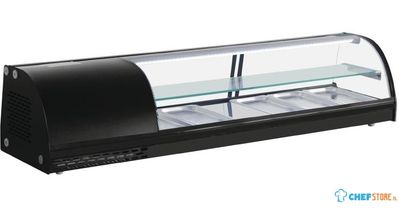 Gekoelde tapasvitrine B=150cm | 5 x GN1/3 + glasplank | Zwart | G-serie Polar DA540