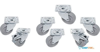 Kit van 8 "verzinkte" Zwenkwielen voor Tafels - 4 met Rem - Diamond RTG8-2R 1