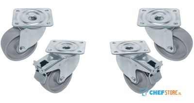 Diamond RTG4-P9H Kit van 4 "verzinkte" zwenkwielen voor tafels, 2 met rem