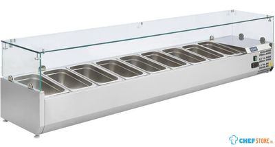 Opzetkoelvitrine | 9x GN1/3 | Glaswand | Polar GD878