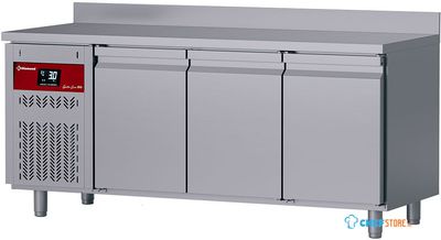 Diamond DT178/P9H-GD Geventileerde koelwerkbank met "achterwand", 3 deuren GN 1/1, 405 Lit. groep aan linkerkant