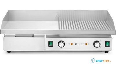 HENDI 154991 Bakplaat, half vlak, half geribbeld, , Budget Line, 400V/4400W, 720x460x(H)241mm