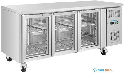 UA069 Polar U-Series 3-deurs koelwerkbank met glazen deuren