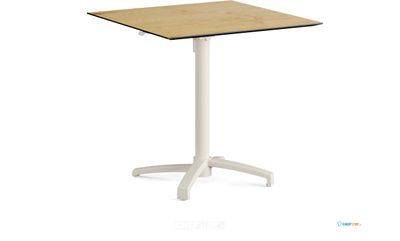 Feros 110151777 X Cross - In hoogte verstelbaar zand tafelonderstel + Teak wood HPL Tafelblad 70x70 cm