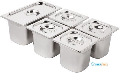Vogue SA246 RVS Gastronorm Bakken Set 1/3 en 4 x 1/6 met Deksels