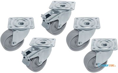 Kit van 6 "verzinkte" Zwenkwielen voor Tafels - 6 met Rem - Diamond RTG6-2R 1