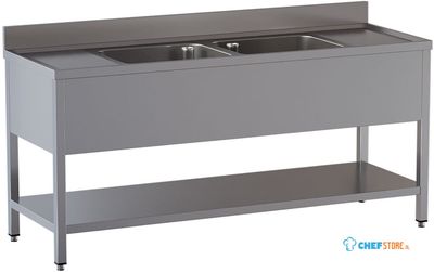 Diamond L2421/D-SX9 Spoeltafel met 2 kuipen en 2 afdruipbladen, met onderlegplank