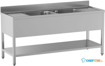 Diamond L2421/D-SX9 Spoeltafel met 2 kuipen en 2 afdruipbladen, met onderlegplank