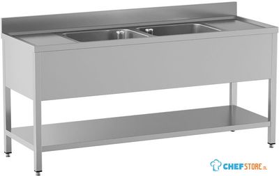 Diamond L2221/D-SX8 Spoeltafel met 2 kuipen en 2 afdruipbladen, met onderlegplank