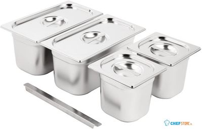 Vogue SA249 RVS Gastronorm Bakken Set 2x 1/3 2x 1/6 met Deksels