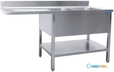 SARO Spoeltafel met 2 Wasbakken Rechts 700 mm Diepte 2000 Mm - 700-2620R