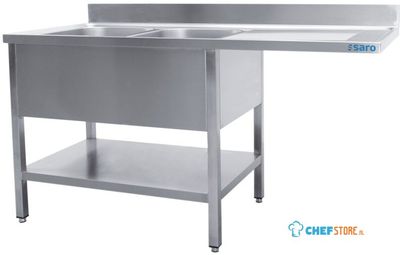 SARO Spoeltafel met Twee Wasbakken Links 600 mm Diepte 1600 Mm - 600-2610L