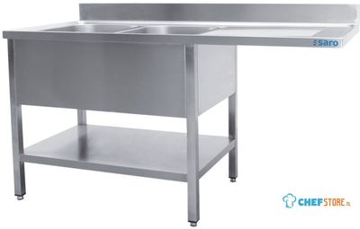 SARO Spoeltafel met Twee Wasbakken Links 600 mm Diepte 1800 Mm - 600-2615L