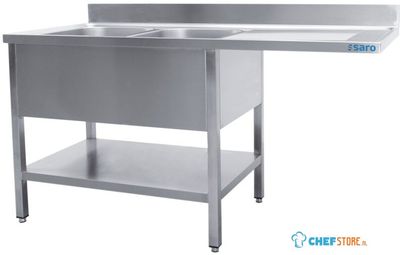 SARO Spoeltafel met Twee Wasbakken Links 600 mm Diepte 2000 Mm - 600-2620L