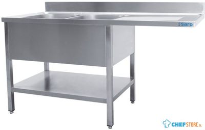 SARO Spoeltafel met 2 Wasbakken Links 700 mm Diepte 2000 Mm - 700-2620L