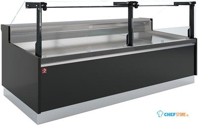 Diamond Geventileerde Vitrinetoonbank, met Reserve, Verticale Ruit 90° met Zuigerlift - FULL BLACK - DPT13-V5 1