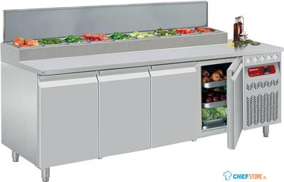 Koelwerkbank Geforceerd, 4 Deuren GN 1/1, 550 Lit.& Gekoelde Structuur, Diamond DTS-10/P9 1