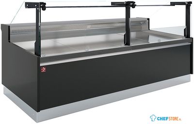 Diamond Geventileerde Vitrinetoonbank, met Reserve, Verticale Ruit 90° met Zuigerlift - FULL BLACK - DPT17-V5 1